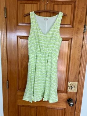 GAP XS Geometric Neon Green Mini Sundress Sleeveless Pockets A-Line Dress